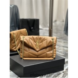 Yves Saint Laurent YSL Loulou Medium 29 Puffer Sheepskin Bag Brown Gold Hardware Model: 577476 Size: 29x17x11cm