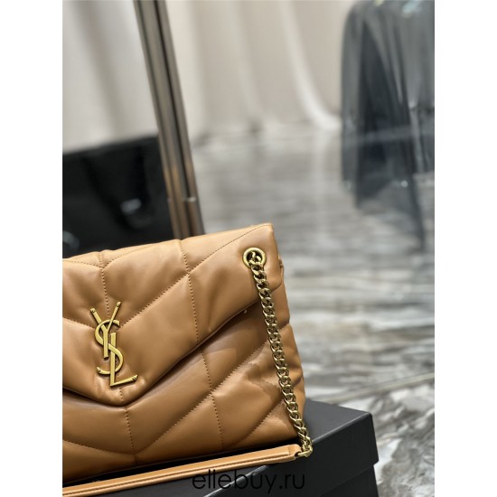 Yves Saint Laurent YSL Loulou Large 35 Puffer Sheepskin Bag Brown Gold Hardware Model: 577475-1 Size: 35x23x13.5cm