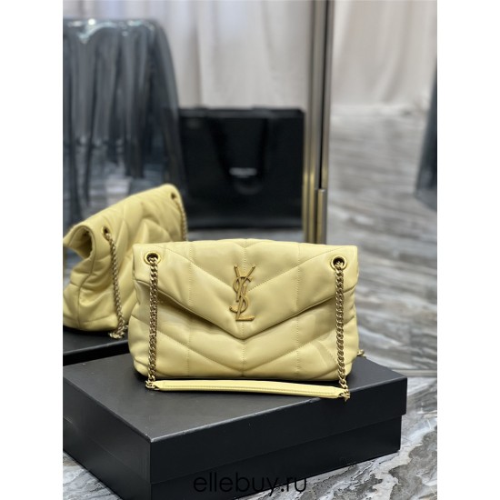 Yves Saint Laurent YSL Loulou Medium 29 Puffer Sheepskin Bag Yellow Gold Hardware Model: 577476 Size: 29x17x11cm