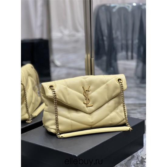 Yves Saint Laurent YSL Loulou Medium 29 Puffer Sheepskin Bag Yellow Gold Hardware Model: 577476 Size: 29x17x11cm