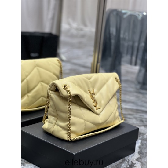 Yves Saint Laurent YSL Loulou Large 35 Puffer Sheepskin Bag Yellow Gold Hardware Model: 577475-1 Size: 35x23x13.5cm