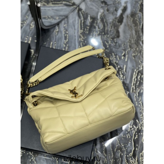 Yves Saint Laurent YSL Loulou Large 35 Puffer Sheepskin Bag Yellow Gold Hardware Model: 577475-1 Size: 35x23x13.5cm