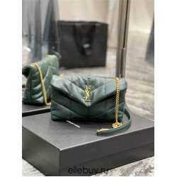 Yves Saint Laurent YSL Loulou Small 23 Puffer Sheepskin Bag Green Gold Hardware Model: 620333 Size: 23×15.5×8.5cm