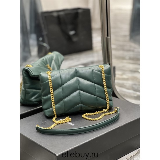 Yves Saint Laurent YSL Loulou Small 23 Puffer Sheepskin Bag Green Gold Hardware Model: 620333 Size: 23×15.5×8.5cm