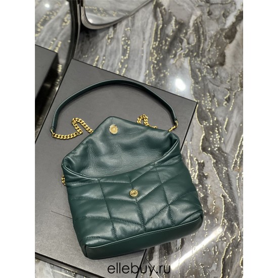 Yves Saint Laurent YSL Loulou Small 23 Puffer Sheepskin Bag Green Gold Hardware Model: 620333 Size: 23×15.5×8.5cm