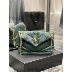 Yves Saint Laurent YSL Loulou Medium 29 Puffer Sheepskin Bag Green Gold Hardware Model: 577476 Size: 29x17x11cm