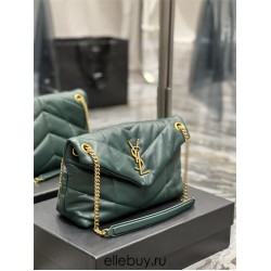 Yves Saint Laurent YSL Loulou Medium 29 Puffer Sheepskin Bag Green Gold Hardware Model: 577476 Size: 29x17x11cm