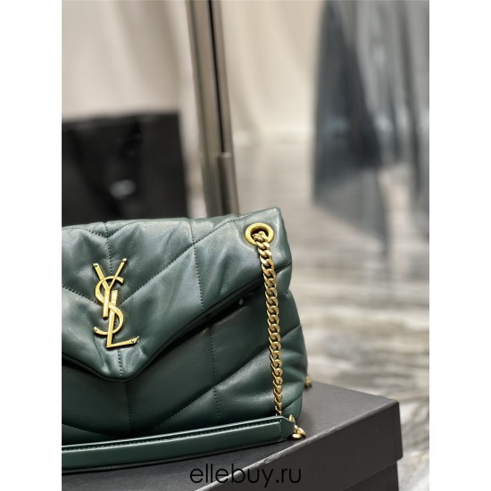 Yves Saint Laurent YSL Loulou Medium 29 Puffer Sheepskin Bag Green Gold Hardware Model: 577476 Size: 29x17x11cm