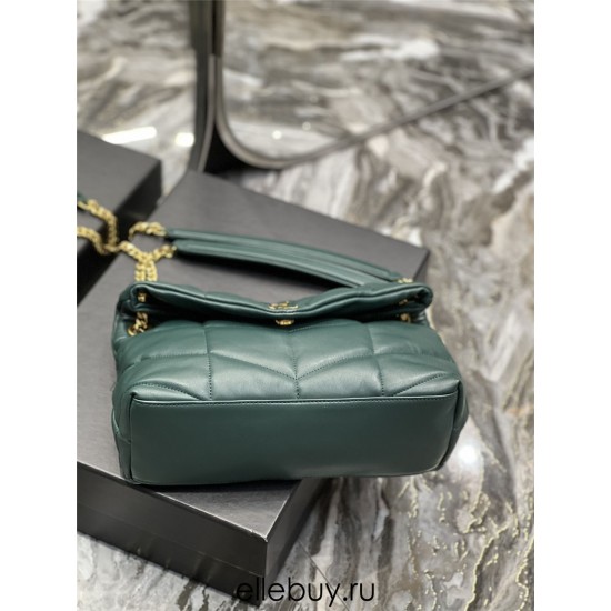 Yves Saint Laurent YSL Loulou Medium 29 Puffer Sheepskin Bag Green Gold Hardware Model: 577476 Size: 29x17x11cm