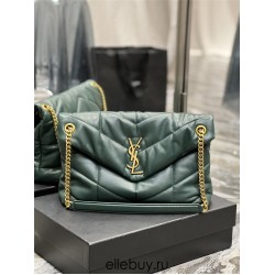 Yves Saint Laurent YSL Loulou Large 35 Puffer Sheepskin Bag Green Gold Hardware Model: 577475-1 Size: 35x23x13.5cm