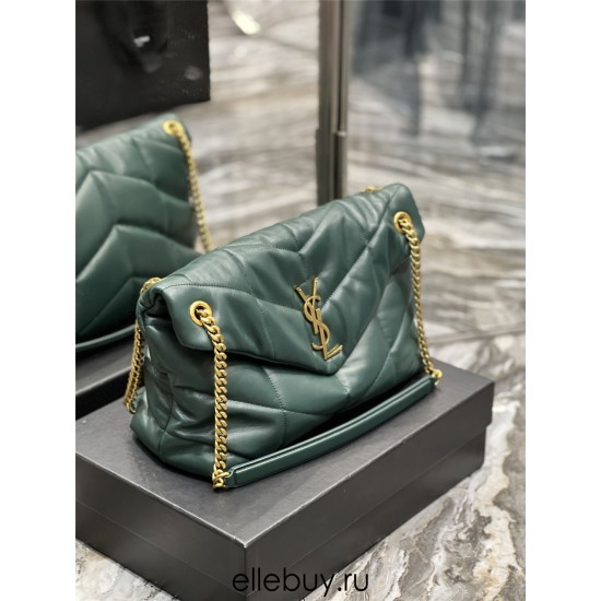 Yves Saint Laurent YSL Loulou Large 35 Puffer Sheepskin Bag Green Gold Hardware Model: 577475-1 Size: 35x23x13.5cm