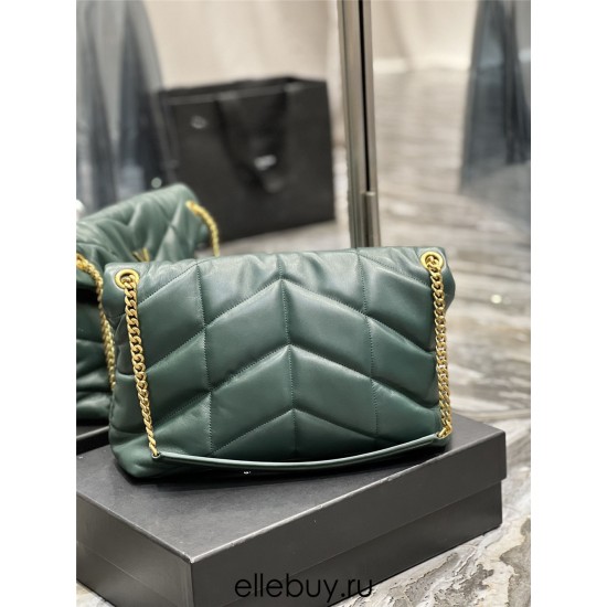 Yves Saint Laurent YSL Loulou Large 35 Puffer Sheepskin Bag Green Gold Hardware Model: 577475-1 Size: 35x23x13.5cm