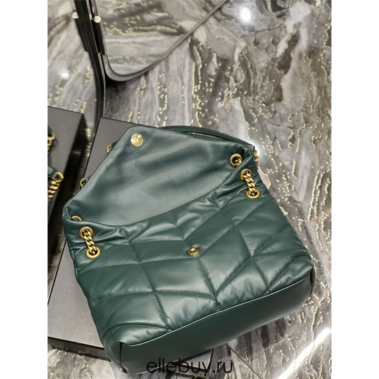 Yves Saint Laurent YSL Loulou Large 35 Puffer Sheepskin Bag Green Gold Hardware Model: 577475-1 Size: 35x23x13.5cm