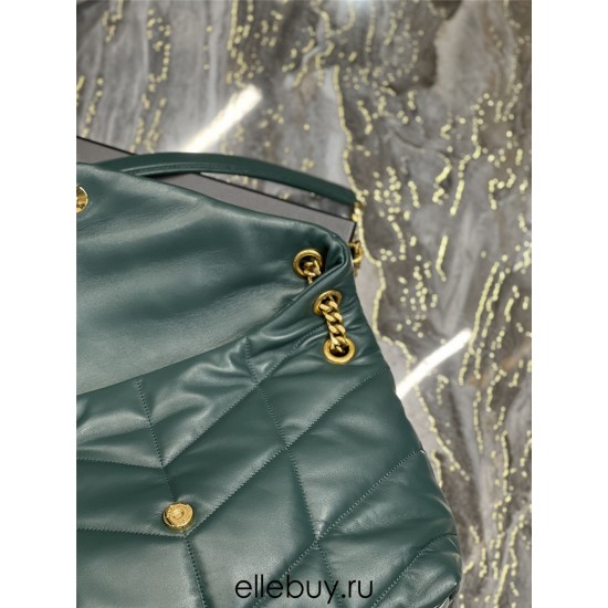 Yves Saint Laurent YSL Loulou Large 35 Puffer Sheepskin Bag Green Gold Hardware Model: 577475-1 Size: 35x23x13.5cm