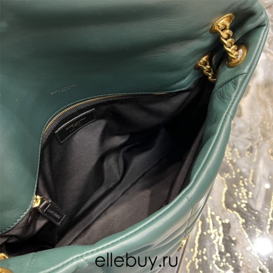 Yves Saint Laurent YSL Loulou Large 35 Puffer Sheepskin Bag Green Gold Hardware Model: 577475-1 Size: 35x23x13.5cm