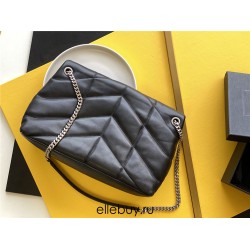 Yves Saint Laurent YSL Loulou Large 35 Puffer Sheepskin Bag Black Silver Hardware Model: 577475-1 Size: 35x23x13.5cm