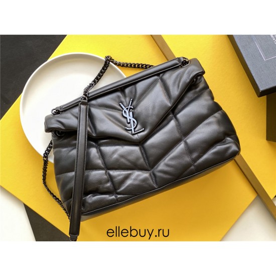 Yves Saint Laurent YSL Loulou Large 35 Puffer Sheepskin Bag Black Black Hardware Model: 577475-1 Size: 35x23x13.5cm