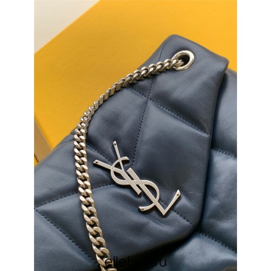 Yves Saint Laurent YSL Loulou Medium 29 Puffer Sheepskin Bag Black Silver Hardware Model: 577476 Size: 29x17x11cm