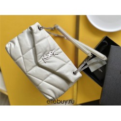 Yves Saint Laurent YSL Loulou Medium 29 Puffer Sheepskin Bag White Silver Hardware Model: 577476 Size: 29x17x11cm