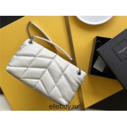 Yves Saint Laurent YSL Loulou Medium 29 Puffer Sheepskin Bag White Silver Hardware Model: 577476 Size: 29x17x11cm