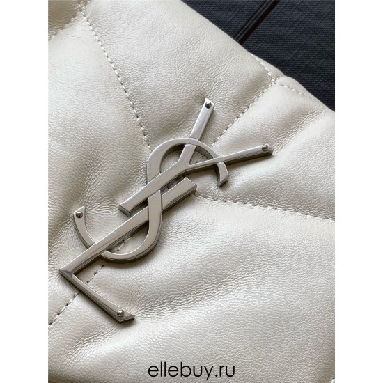 Yves Saint Laurent YSL Loulou Medium 29 Puffer Sheepskin Bag White Silver Hardware Model: 577476 Size: 29x17x11cm