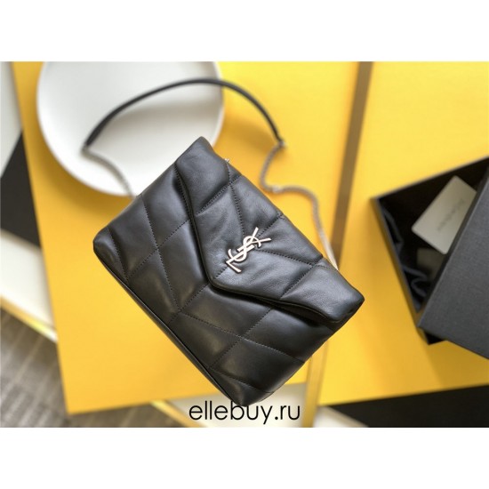 Yves Saint Laurent YSL Loulou Small 23 Puffer Sheepskin Bag Black Silver Hardware Model: 620333 Size: 23×15.5×8.5cm