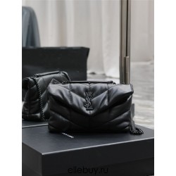 Yves Saint Laurent YSL Loulou Small 23 Puffer Sheepskin Bag Black Black Hardware Model: 620333 Size: 23×15.5×8.5cm