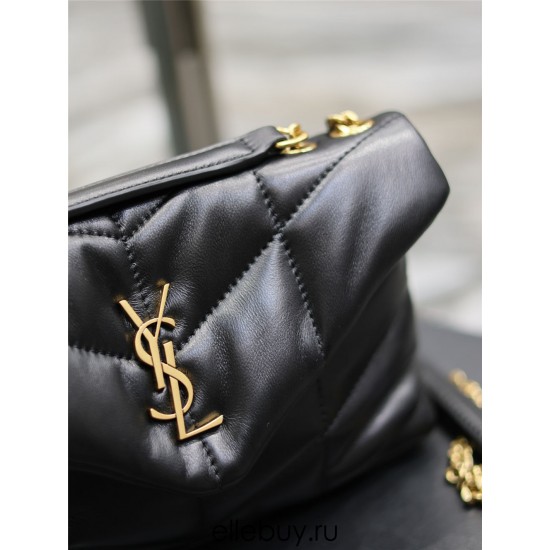 Yves Saint Laurent YSL Loulou Small 23 Puffer Sheepskin Bag Black Gold Hardware Model: 620333 Size: 23×15.5×8.5cm