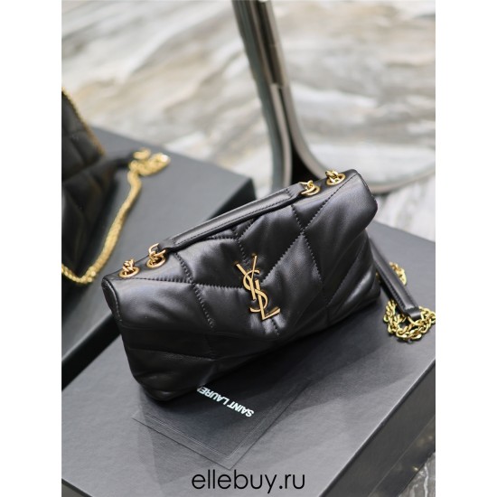 Yves Saint Laurent YSL Loulou Small 23 Puffer Sheepskin Bag Black Gold Hardware Model: 620333 Size: 23×15.5×8.5cm