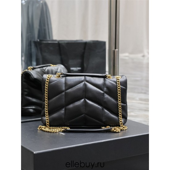 Yves Saint Laurent YSL Loulou Small 23 Puffer Sheepskin Bag Black Gold Hardware Model: 620333 Size: 23×15.5×8.5cm