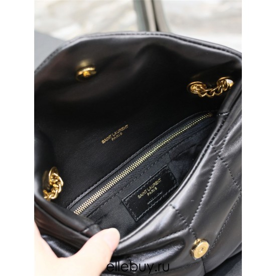 Yves Saint Laurent YSL Loulou Small 23 Puffer Sheepskin Bag Black Gold Hardware Model: 620333 Size: 23×15.5×8.5cm