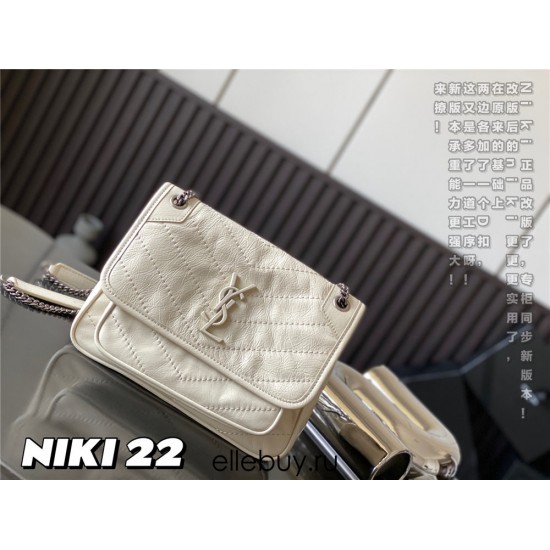 Yves Saint Laurent YSL Niki Small 22 Calfskin Bag Off-White Model: 633151 Size: 22×16.5×12cm