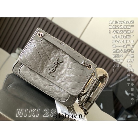 Yves Saint Laurent YSL Niki Large 28 Calfskin Bag Dark Grey Model: 633158 Size: 28x20.5x8.5cm