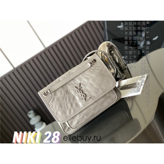 Yves Saint Laurent YSL Niki Large 28 Calfskin Bag Light Grey Model: 633158 Size: 28x20.5x8.5cm