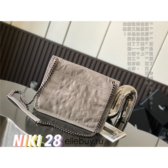 Yves Saint Laurent YSL Niki Large 28 Calfskin Bag Light Grey Model: 633158 Size: 28x20.5x8.5cm