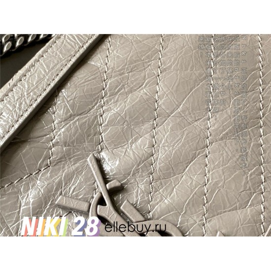 Yves Saint Laurent YSL Niki Large 28 Calfskin Bag Light Grey Model: 633158 Size: 28x20.5x8.5cm