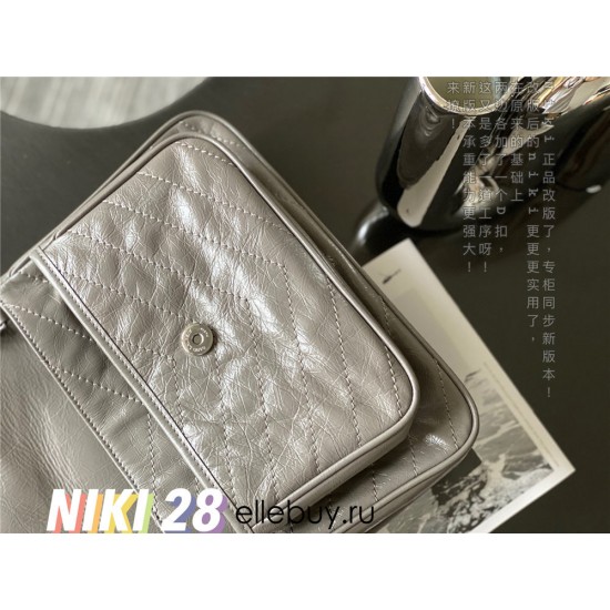 Yves Saint Laurent YSL Niki Large 28 Calfskin Bag Light Grey Model: 633158 Size: 28x20.5x8.5cm