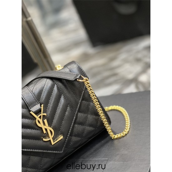 Yves Saint Laurent YSL Envelope Small 21 Black Gold Hardware Grained Leather Model: 526286 Size: 21x13x6cm