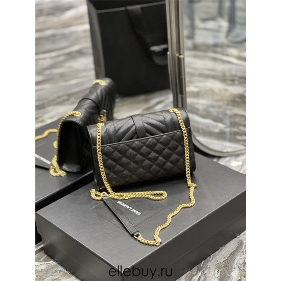 Yves Saint Laurent YSL Envelope Small 21 Black Gold Hardware Grained Leather Model: 526286 Size: 21x13x6cm