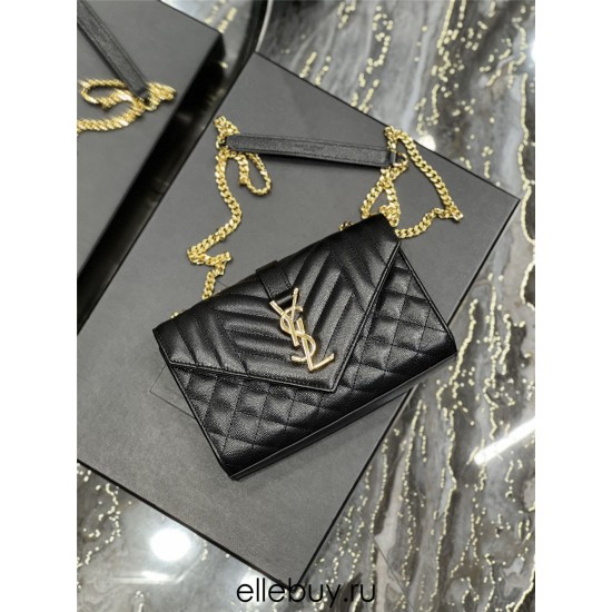 Yves Saint Laurent YSL Envelope Small 21 Black Gold Hardware Grained Leather Model: 526286 Size: 21x13x6cm