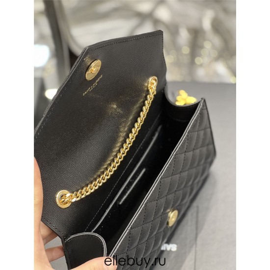 Yves Saint Laurent YSL Envelope Small 21 Black Gold Hardware Grained Leather Model: 526286 Size: 21x13x6cm