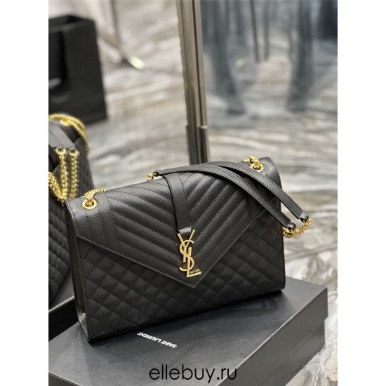 Yves Saint Laurent YSL Envelope Large 31 Black Gold Hardware Grained Leather Model: 487198 Size: 31×22×7.5cm