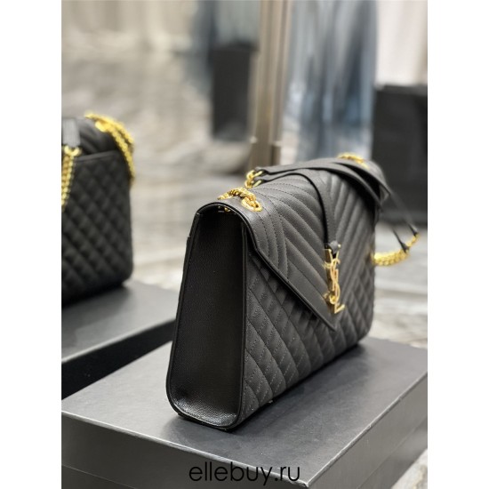 Yves Saint Laurent YSL Envelope Large 31 Black Gold Hardware Grained Leather Model: 487198 Size: 31×22×7.5cm