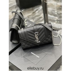 Yves Saint Laurent YSL Envelope Small 21 Black Silver Hardware Grained Leather Model: 526286 Size: 21x13x6cm