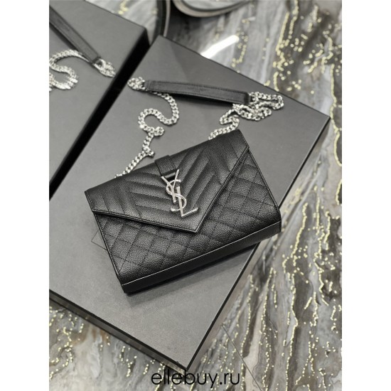 Yves Saint Laurent YSL Envelope Small 21 Black Silver Hardware Grained Leather Model: 526286 Size: 21x13x6cm