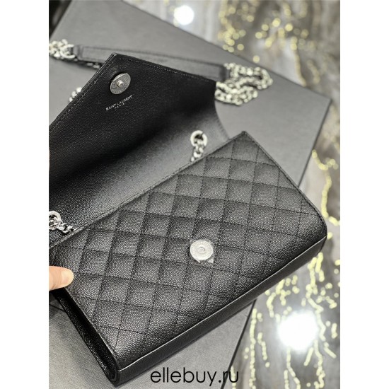 Yves Saint Laurent YSL Envelope Small 21 Black Silver Hardware Grained Leather Model: 526286 Size: 21x13x6cm