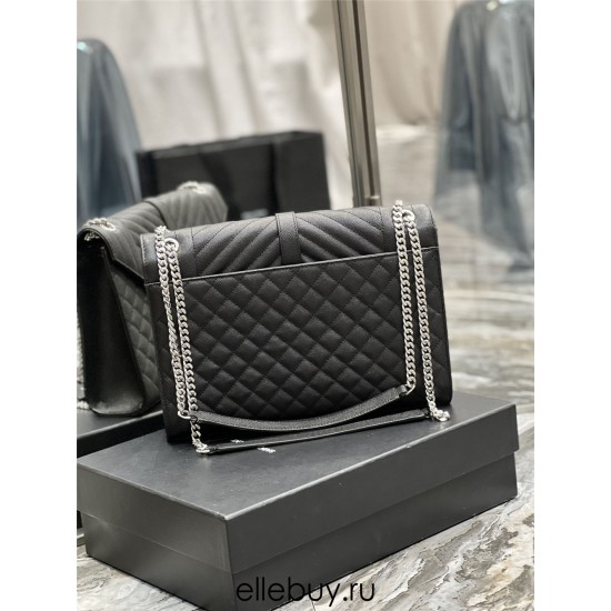 Yves Saint Laurent YSL Envelope Large 31 Black Silver Hardware Grained Leather Model: 487198 Size: 31×22×7.5cm