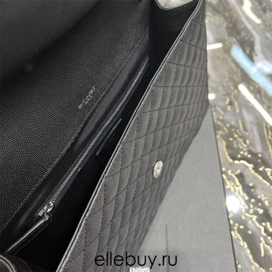 Yves Saint Laurent YSL Envelope Large 31 Black Silver Hardware Grained Leather Model: 487198 Size: 31×22×7.5cm