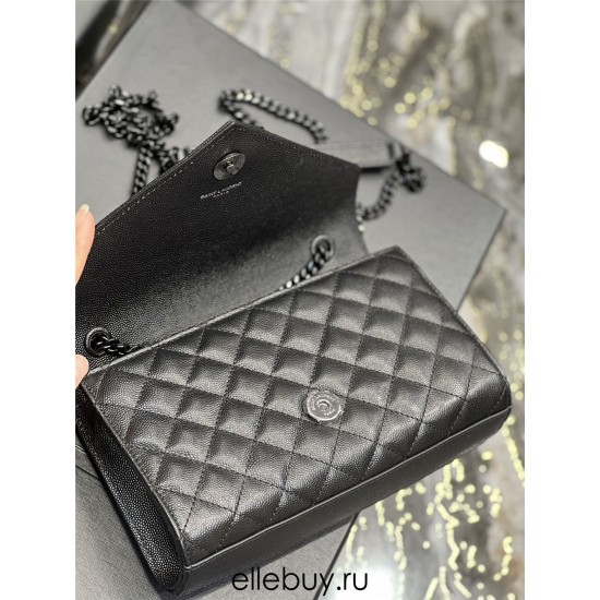 Yves Saint Laurent YSL Envelope Small 21 Black Black Hardware Grained Leather Model: 526286 Size: 21x13x6cm