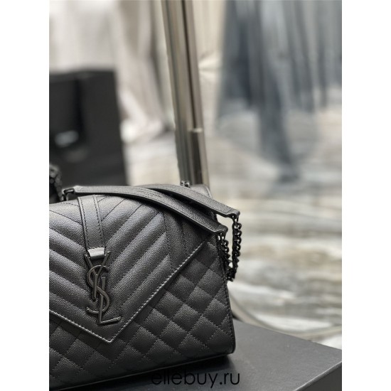 Yves Saint Laurent YSL Envelope Medium 24 Black Black Hardware Grained Leather Model: 487206 Size: 24x17.5x6cm